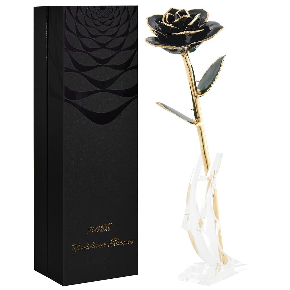 1791 Rose Gifts Forever Black Gold Dipped Rose 24k Gold Plated Eternal - Picture 1 of 8
